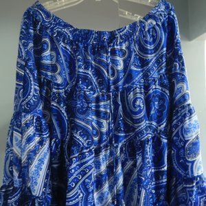 Lauren Ralph Lauren  Blue Twill Ruffled Paisley Skirt (XL)